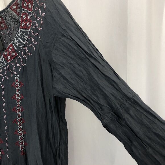 Johnny Was 3J Workshop Gray Embroidered Silk Womens Medium Boho Peasant Dress M - Picture 5 of 16